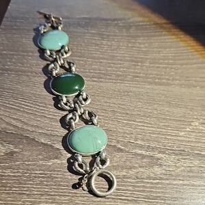 Xiomara Castro Xc Silver Tone Banded Green & Blue AgateStone Bracelet